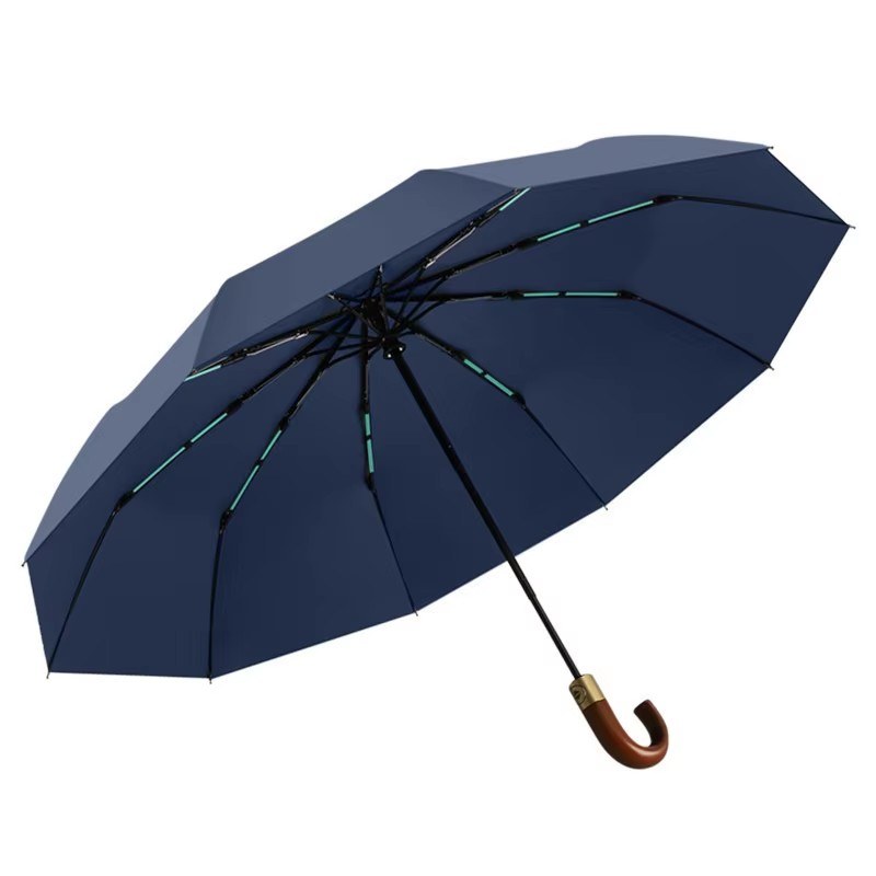 Buet håndtag massivt træ 3-sektion Auto Open Folding Parasol, Doctor Strange Logo Business Gift