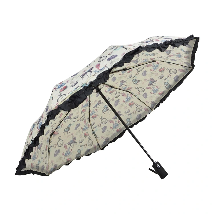 Vindtæt 3-foldbar blondeparaply